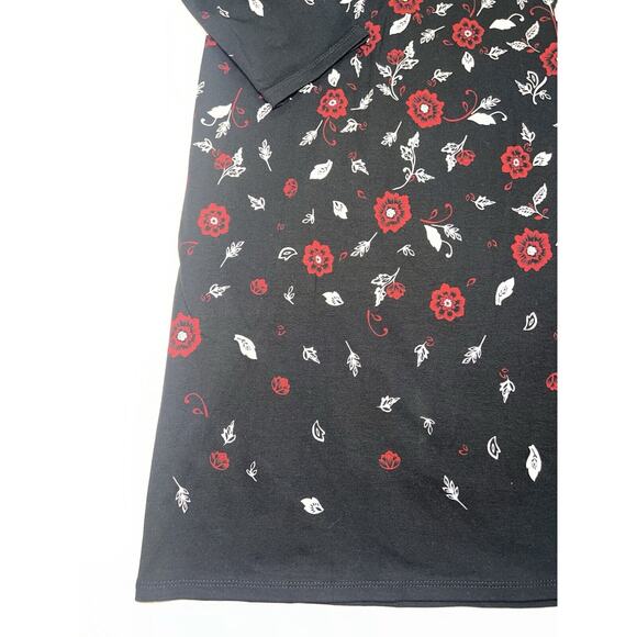 J. Jill Wearever Dress Size Small Black Red Floral Boat Neck Long-Sleeved 139041 - Picture 15 of 16